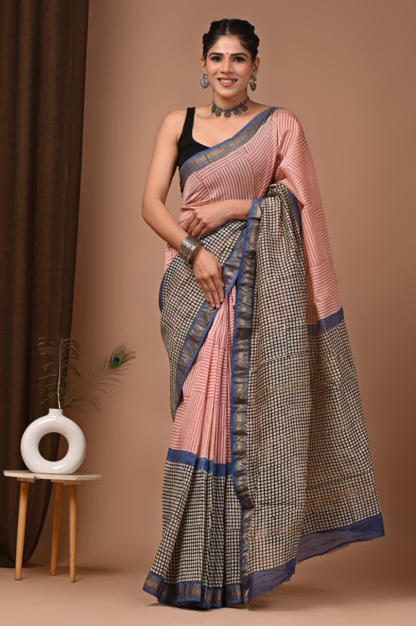 Maheshwari Hand Block Printed Saree