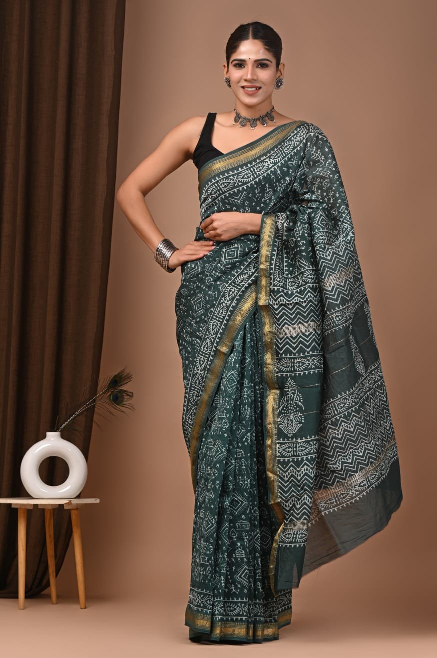 Maheshwari Hand Block Printed Saree