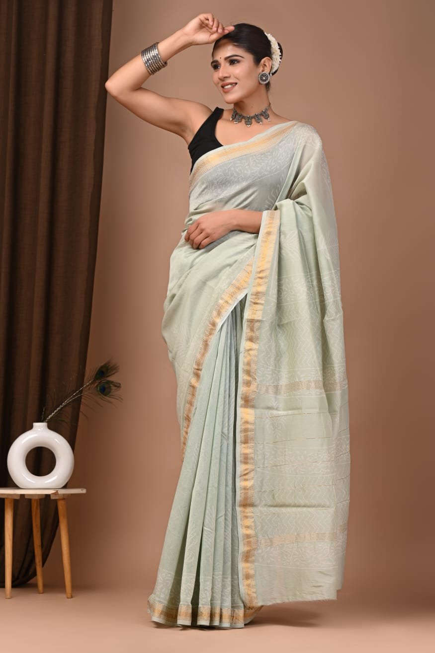 Maheshwari Hand Block Printed Saree