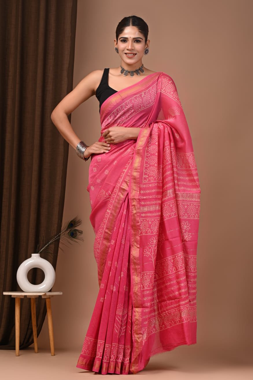 Maheshwari Hand Block Printed Saree