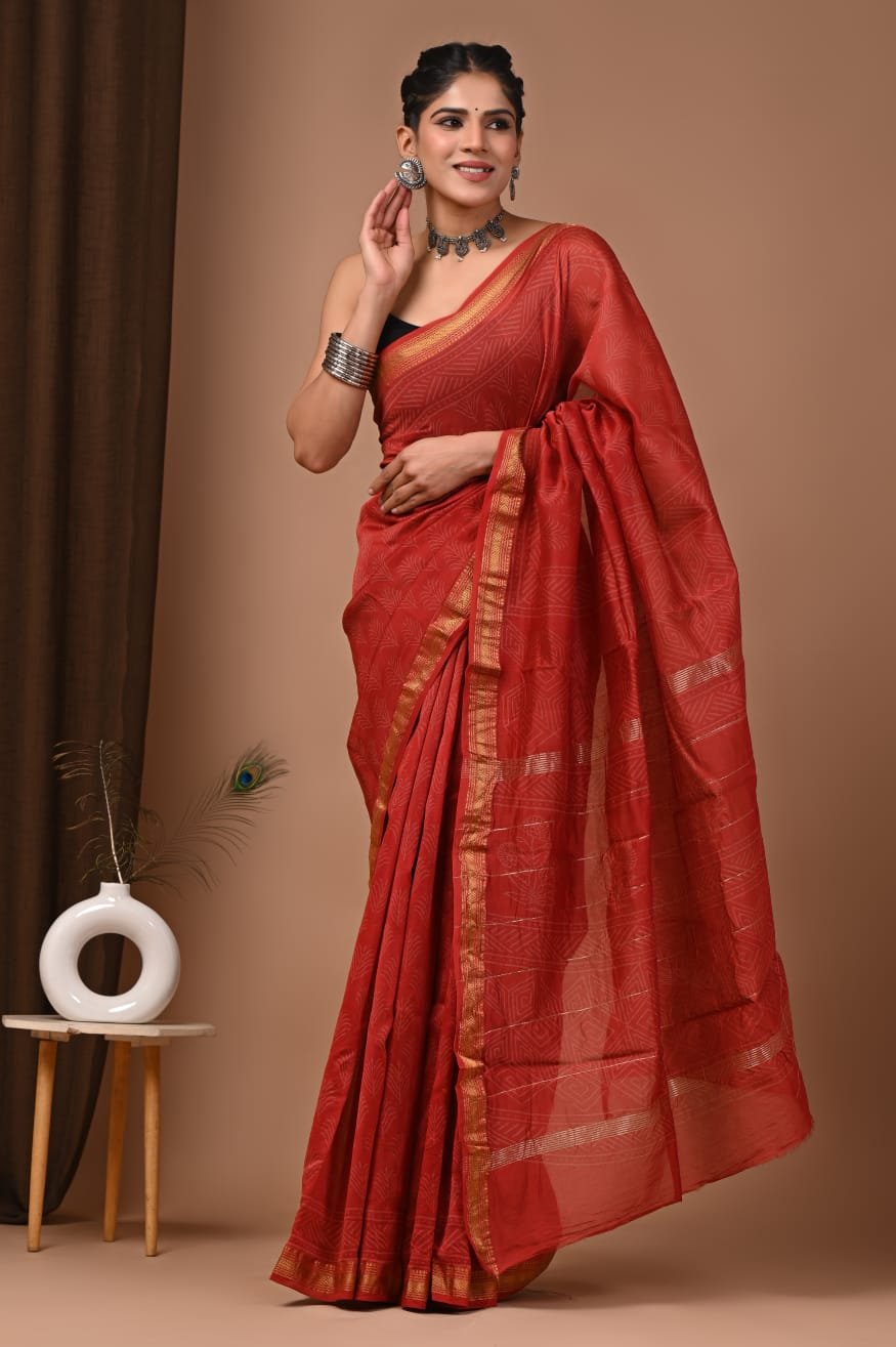 Maheshwari Hand Block Printed Saree