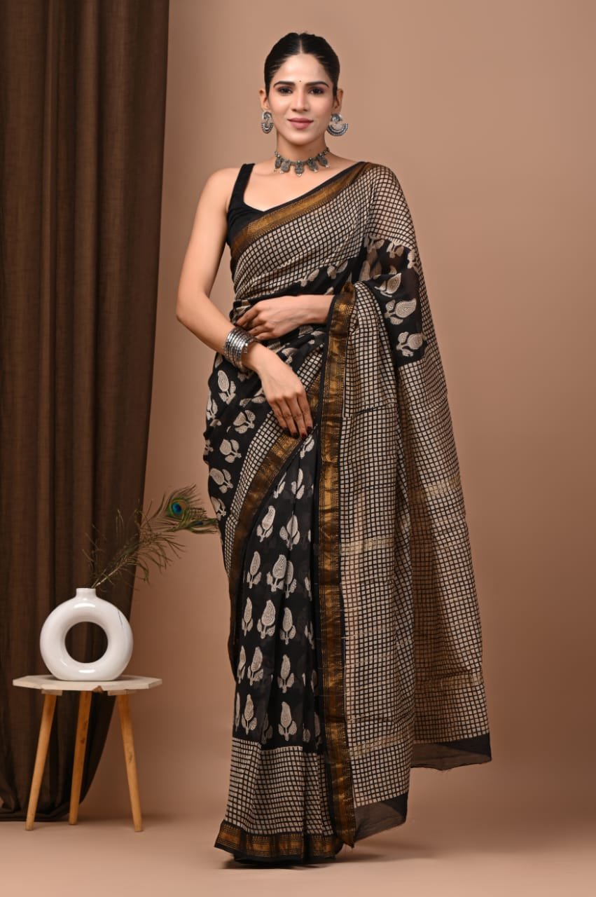 Maheshwari Hand Block Printed Saree