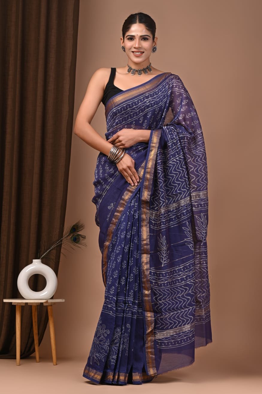 Maheshwari Hand Block Printed Saree