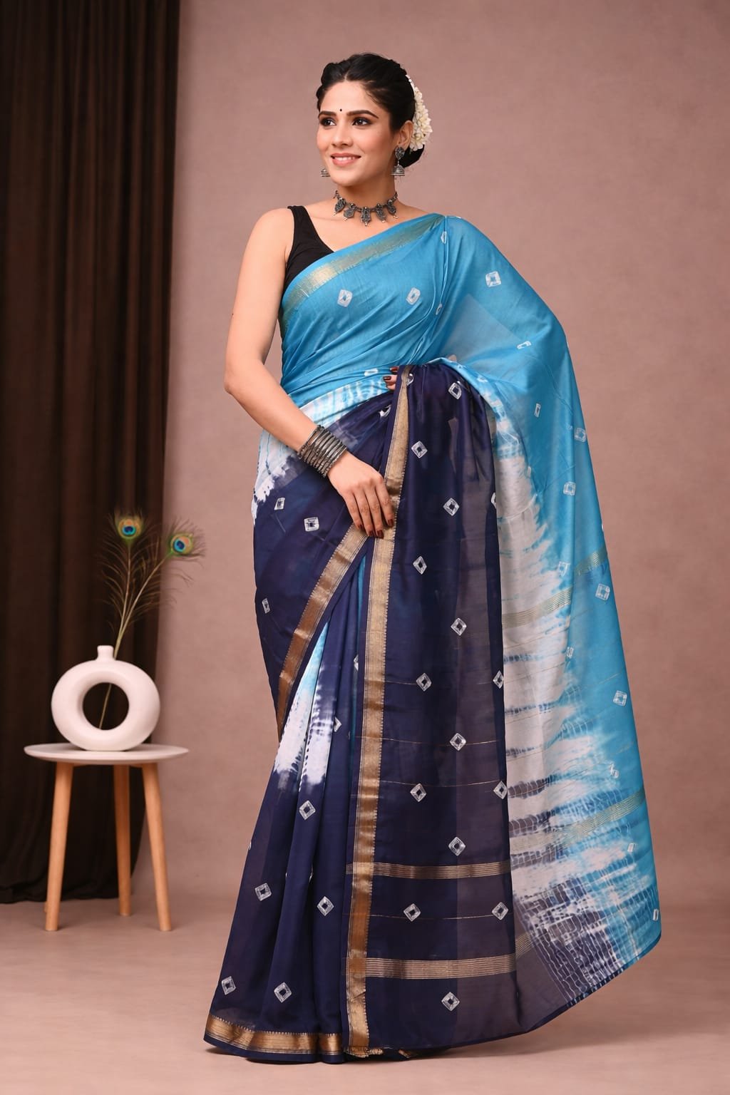 Maheshwari Hand Block Printed Saree