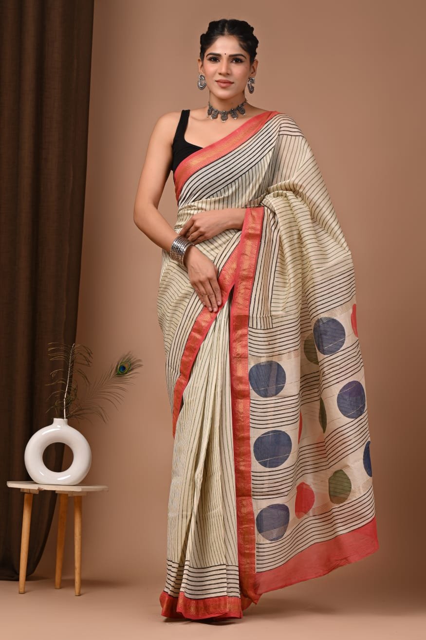 Maheshwari Hand Block Printed Saree