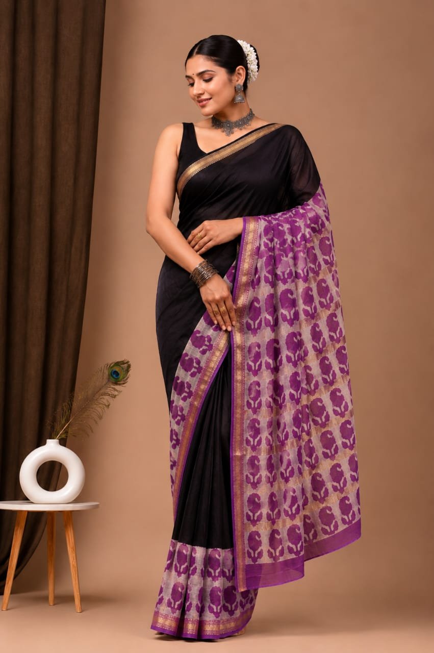 Maheshwari Hand Block Printed Saree