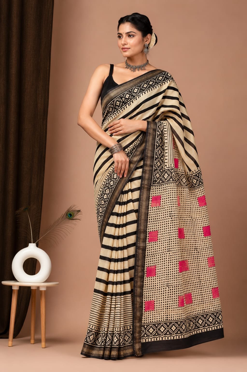 Maheshwari Hand Block Printed Saree