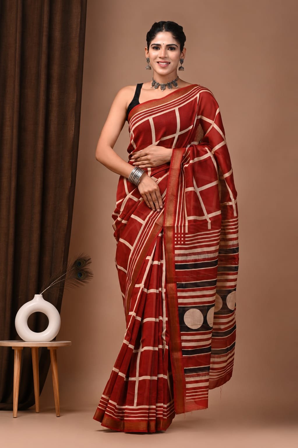 Maheshwari Hand Block Printed Saree