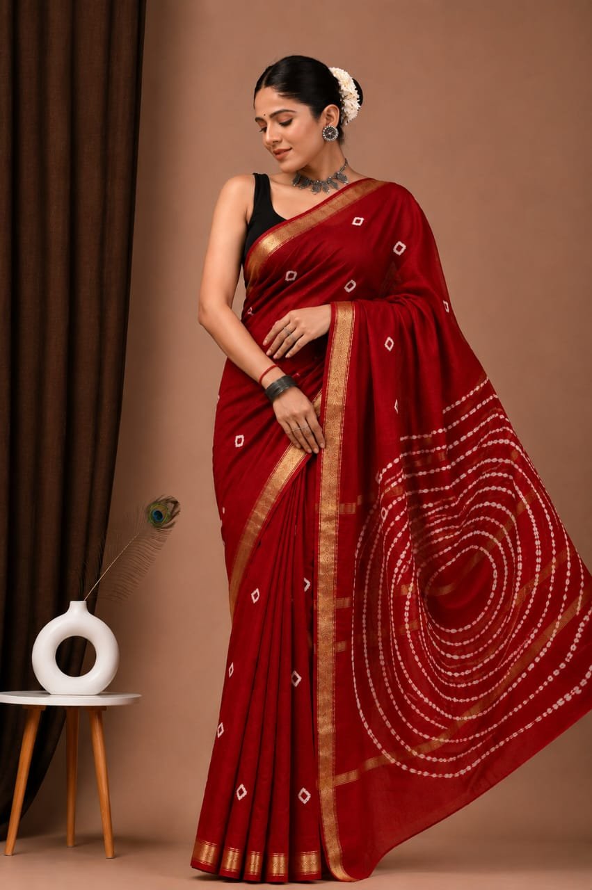 Maheshwari Hand Block Printed Saree