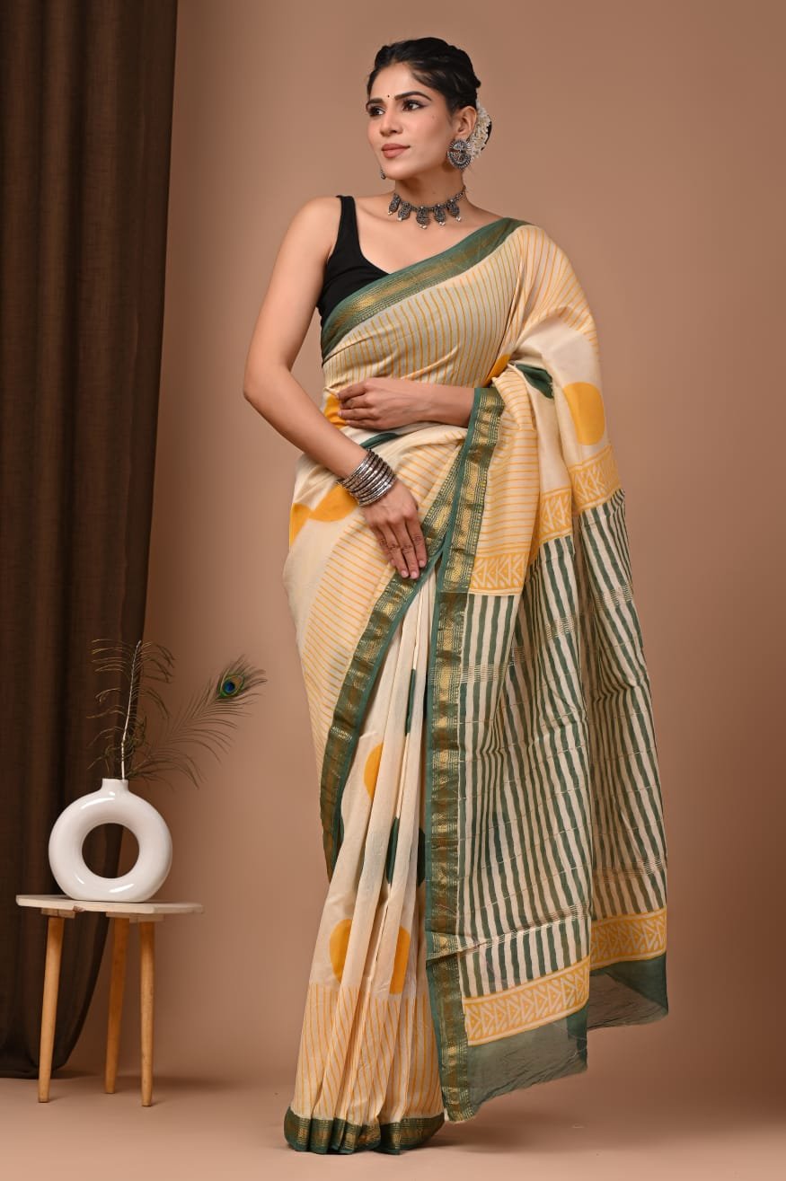 Maheshwari Hand Block Printed Saree