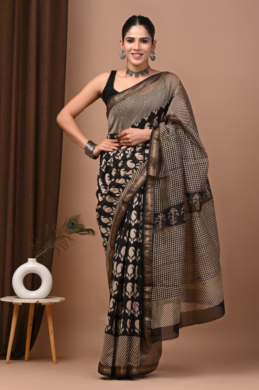 Maheshwari Hand Block Printed Saree