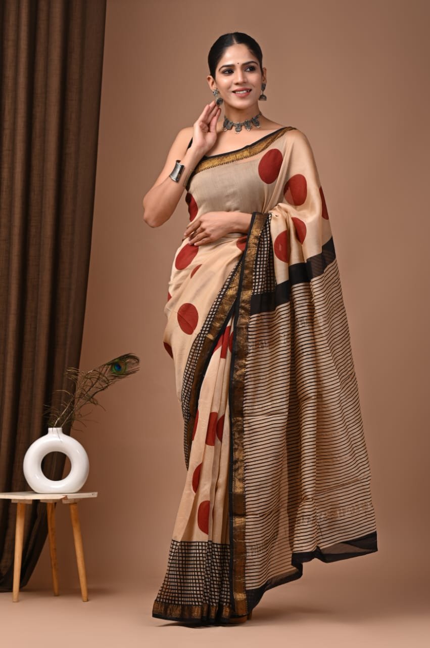 Maheshwari Hand Block Printed Saree