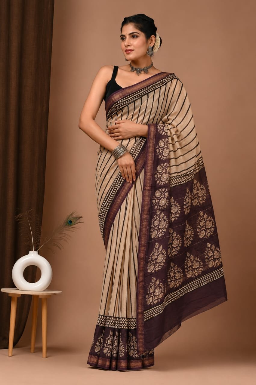 Maheshwari Hand Block Printed Saree