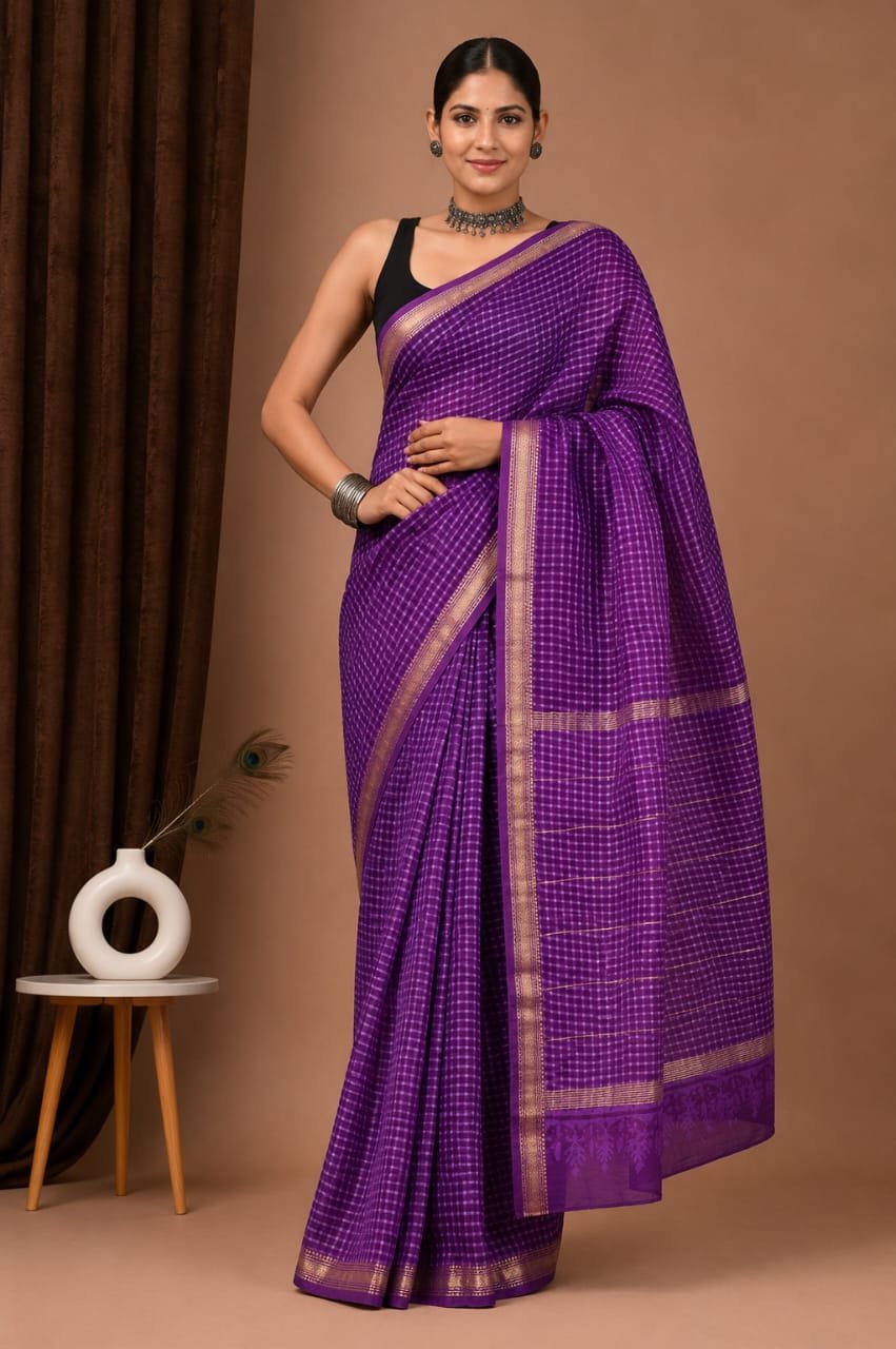 Maheshwari Hand Block Printed Saree