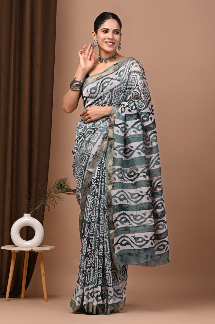 Maheshwari Hand Block Printed Saree