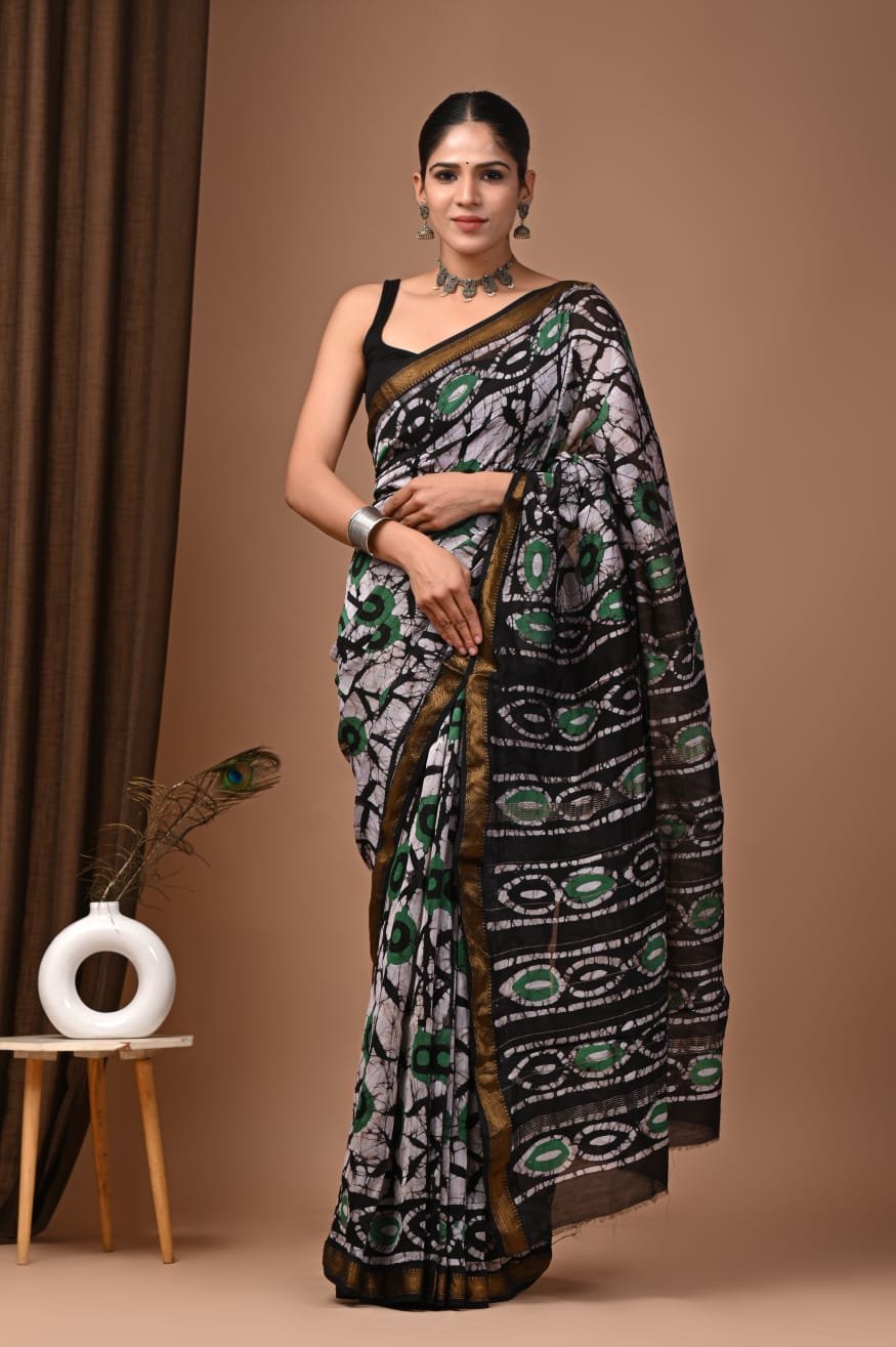 Maheshwari Hand Block Printed Saree