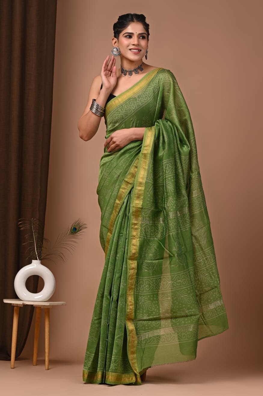 Maheshwari Hand Block Printed Saree