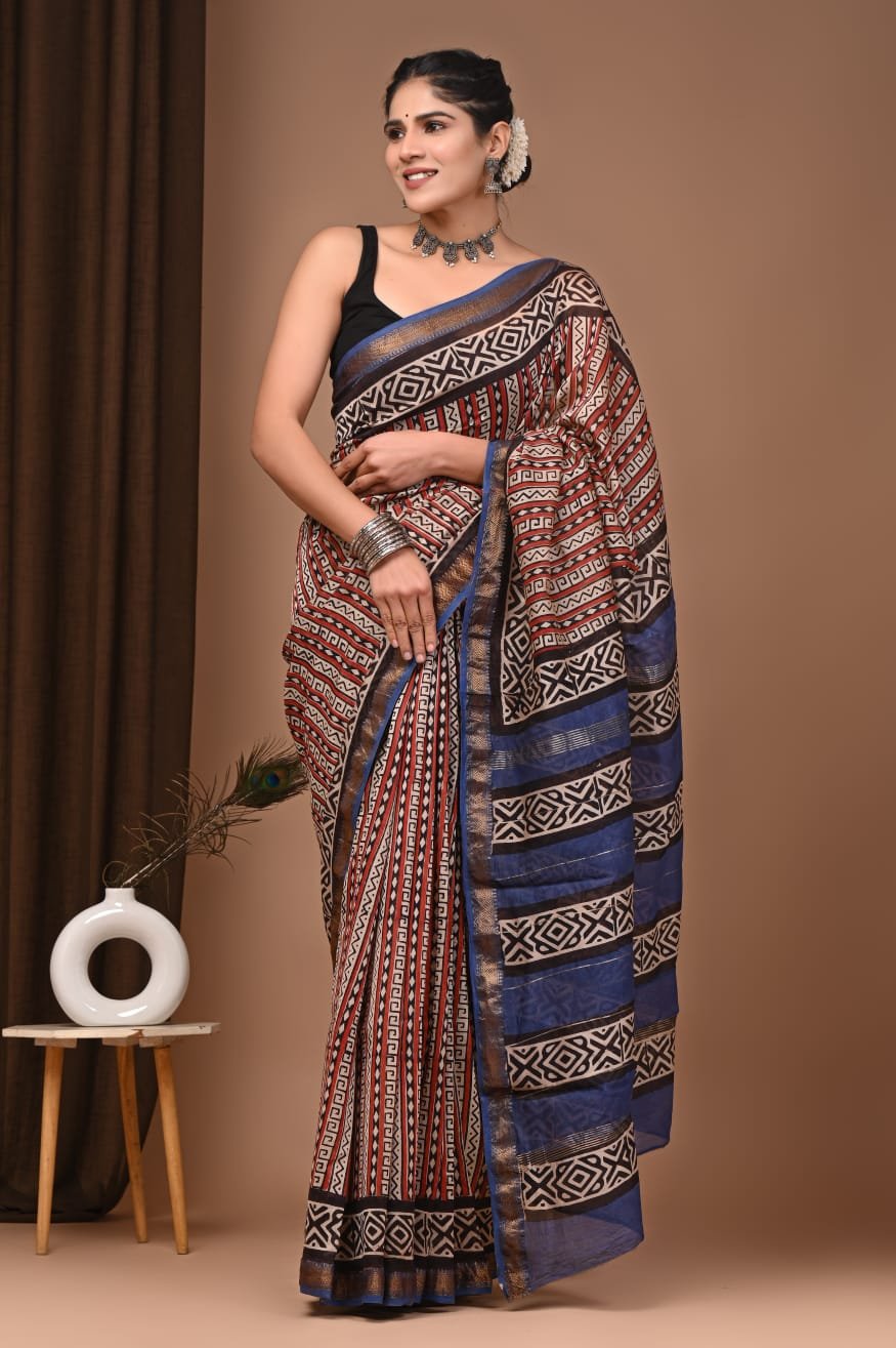 Maheshwari Hand Block Printed Saree