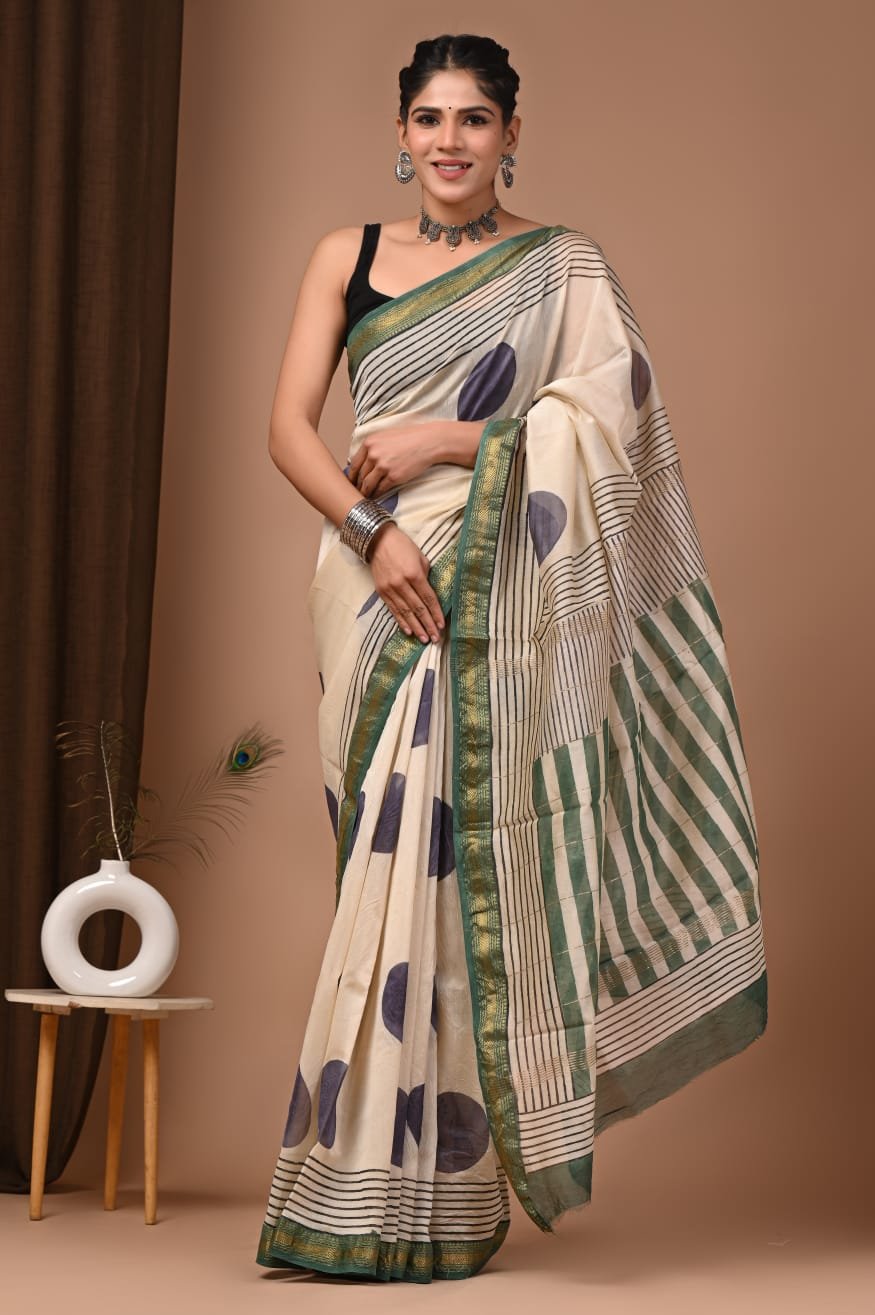 Maheshwari Hand Block Printed Saree