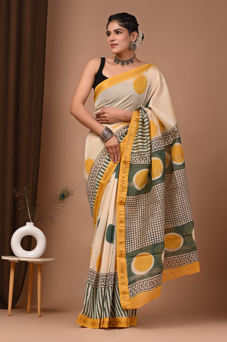 Maheshwari Hand Block Printed Saree