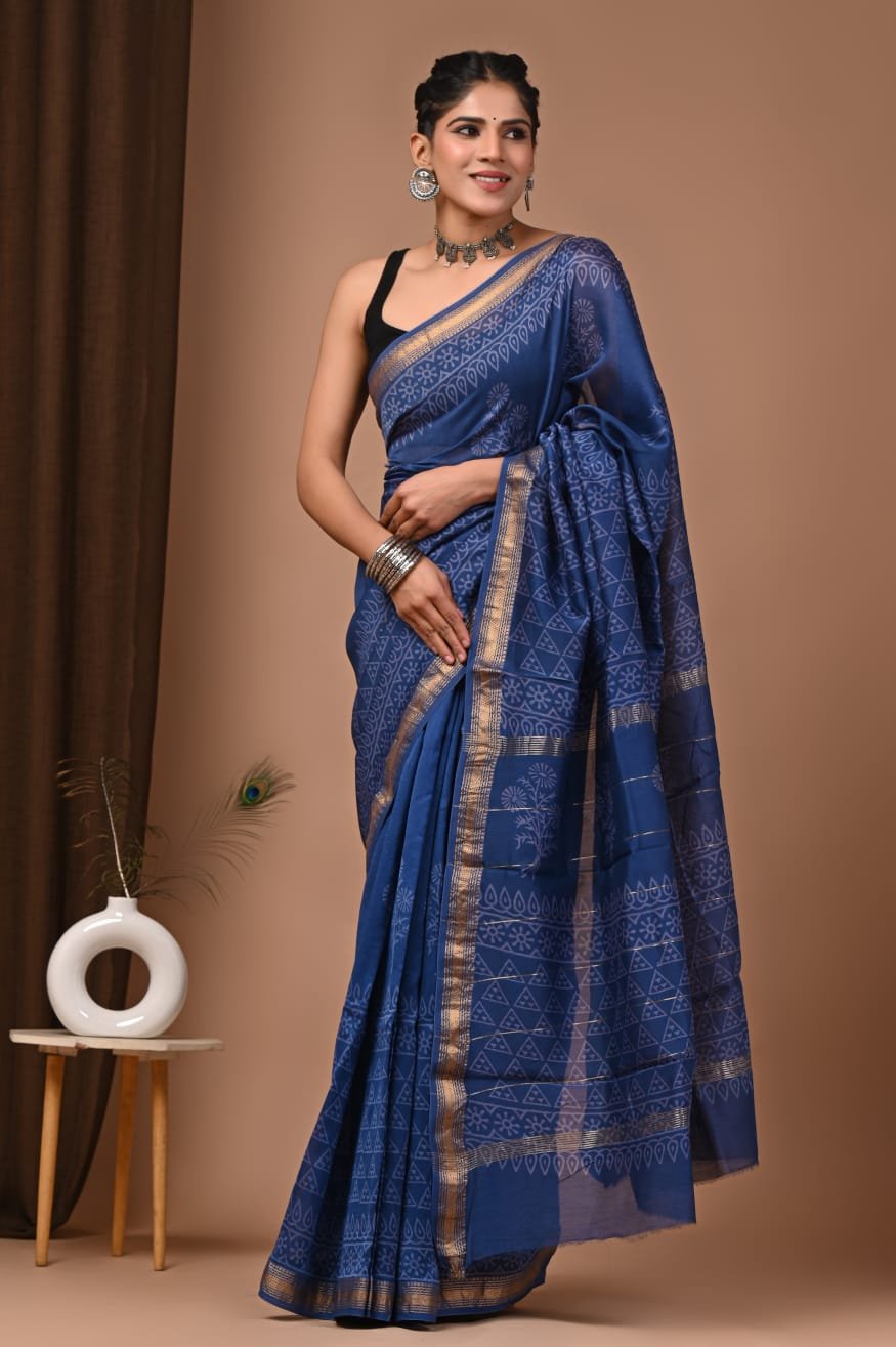 Maheshwari Hand Block Printed Saree