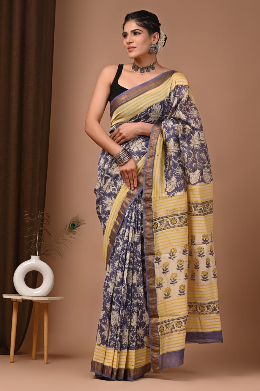 Maheshwari Hand Block Printed Saree