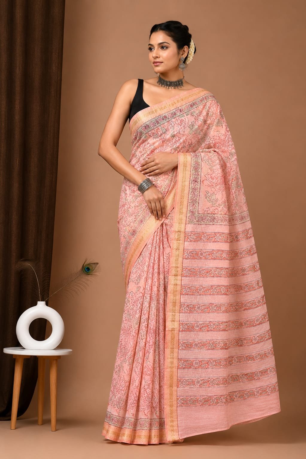Maheshwari Hand Block Printed Saree