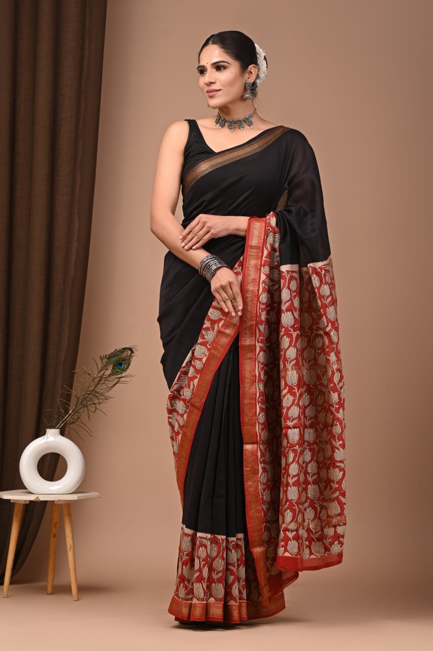 Maheshwari Hand Block Printed Saree