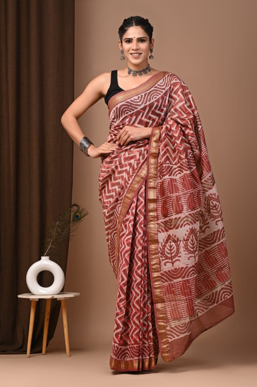 Maheshwari Hand Block Printed Saree