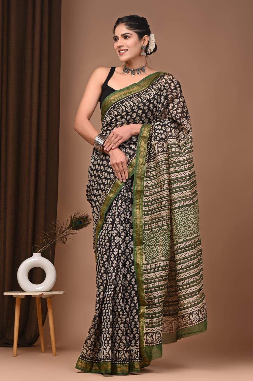 Maheshwari Hand Block Printed Saree