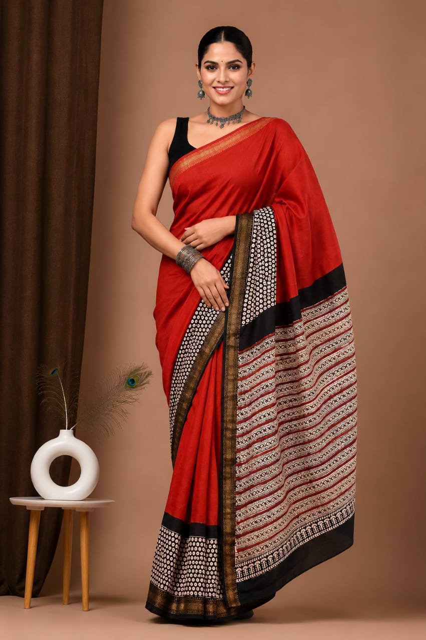 Maheshwari Hand Block Printed Saree