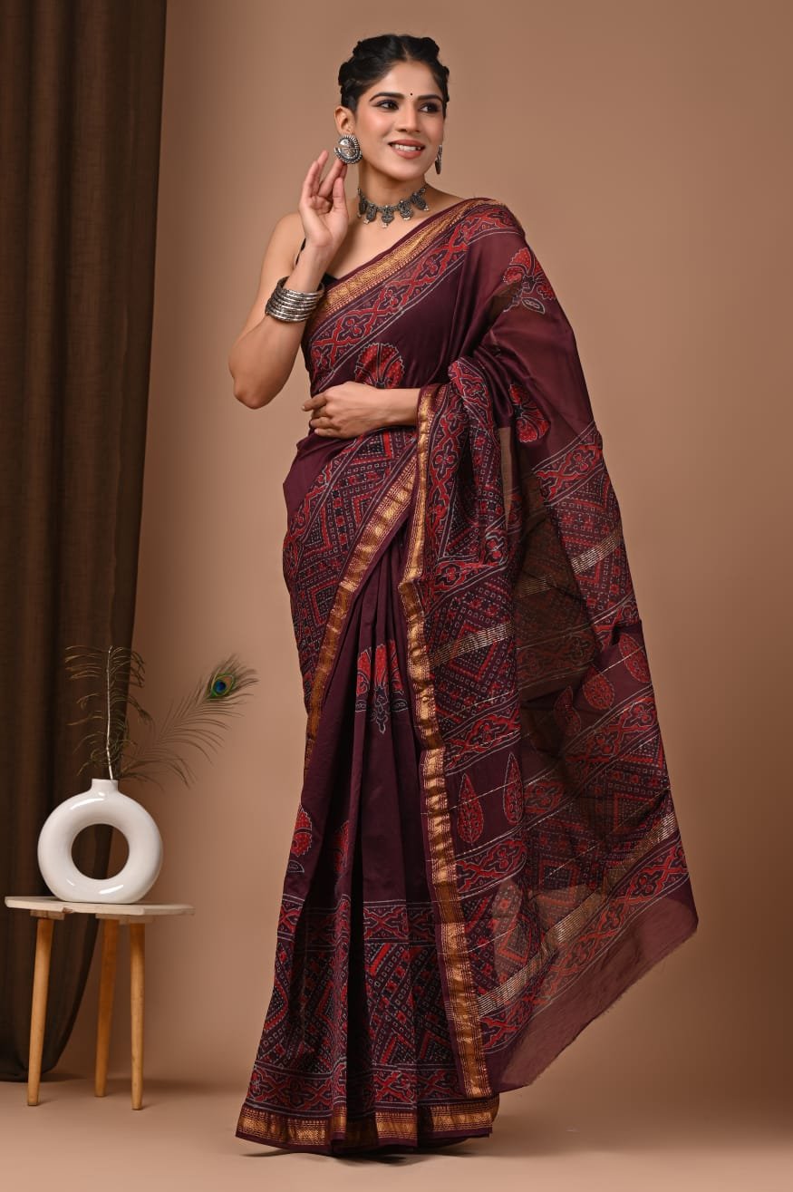 Maheshwari Hand Block Printed Saree