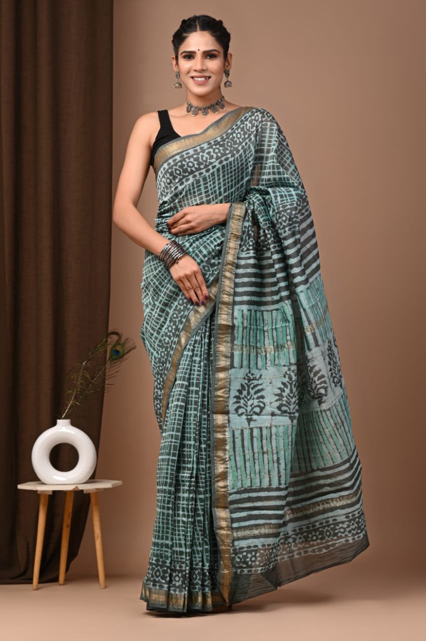 Maheshwari Hand Block Printed Saree