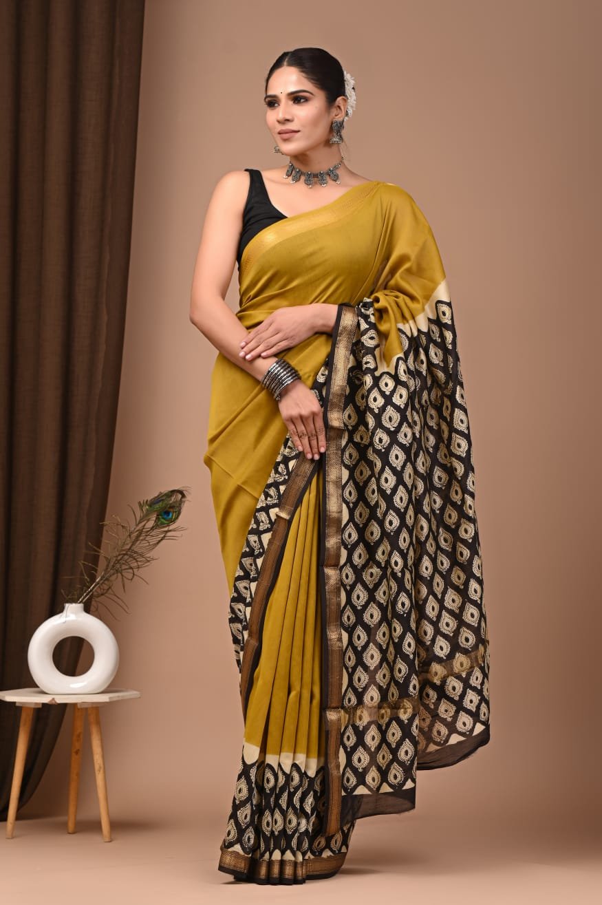 Maheshwari Hand Block Printed Saree