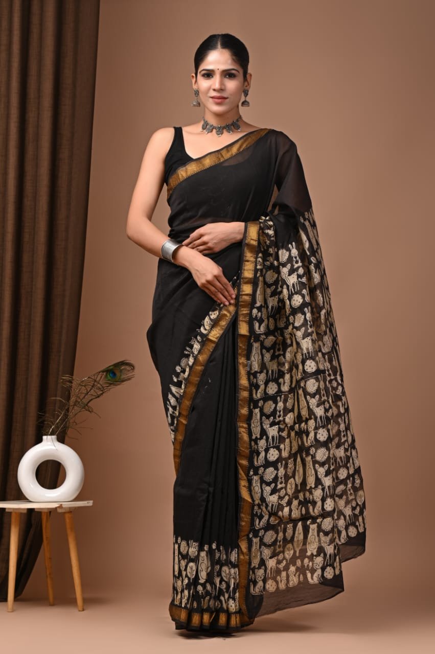 Maheshwari Hand Block Printed Saree
