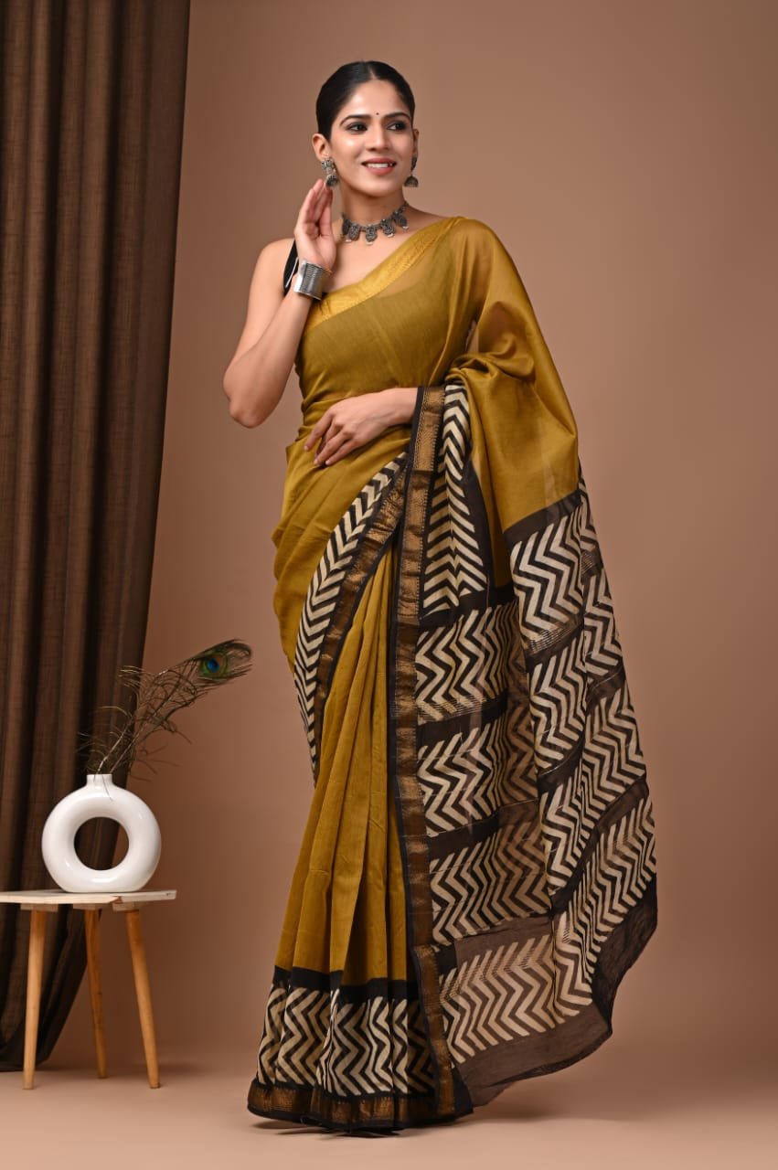 Maheshwari Hand Block Printed Saree