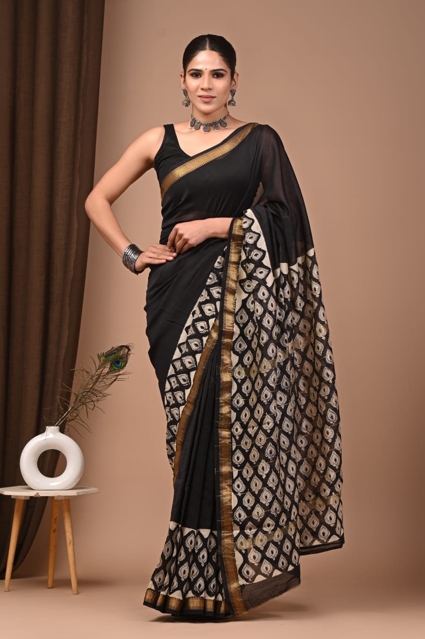Maheshwari Hand Block Printed Saree
