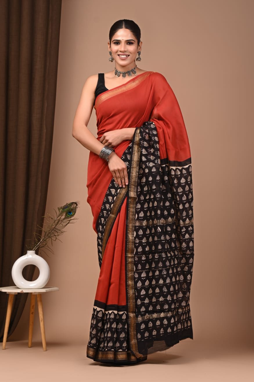 Maheshwari Hand Block Printed Saree