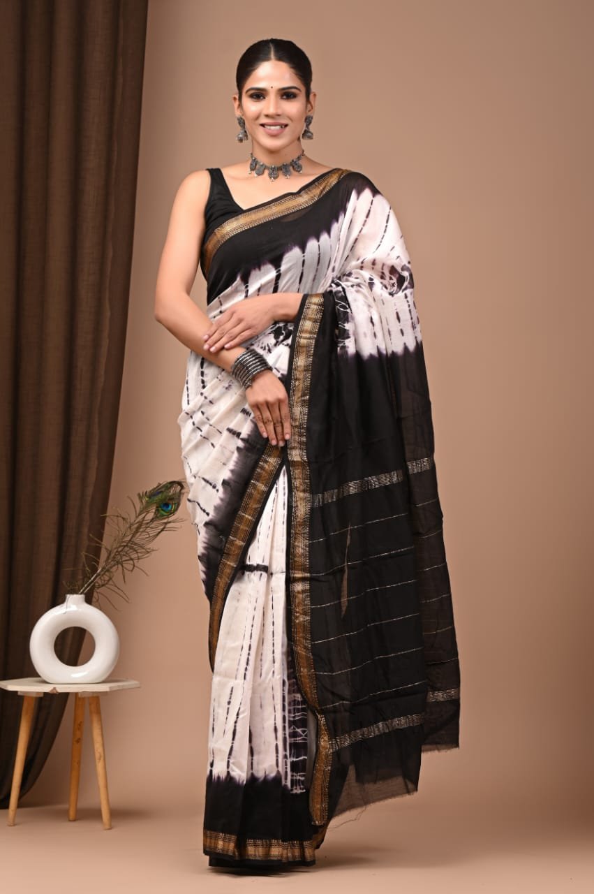 Maheshwari Hand Block Printed Saree