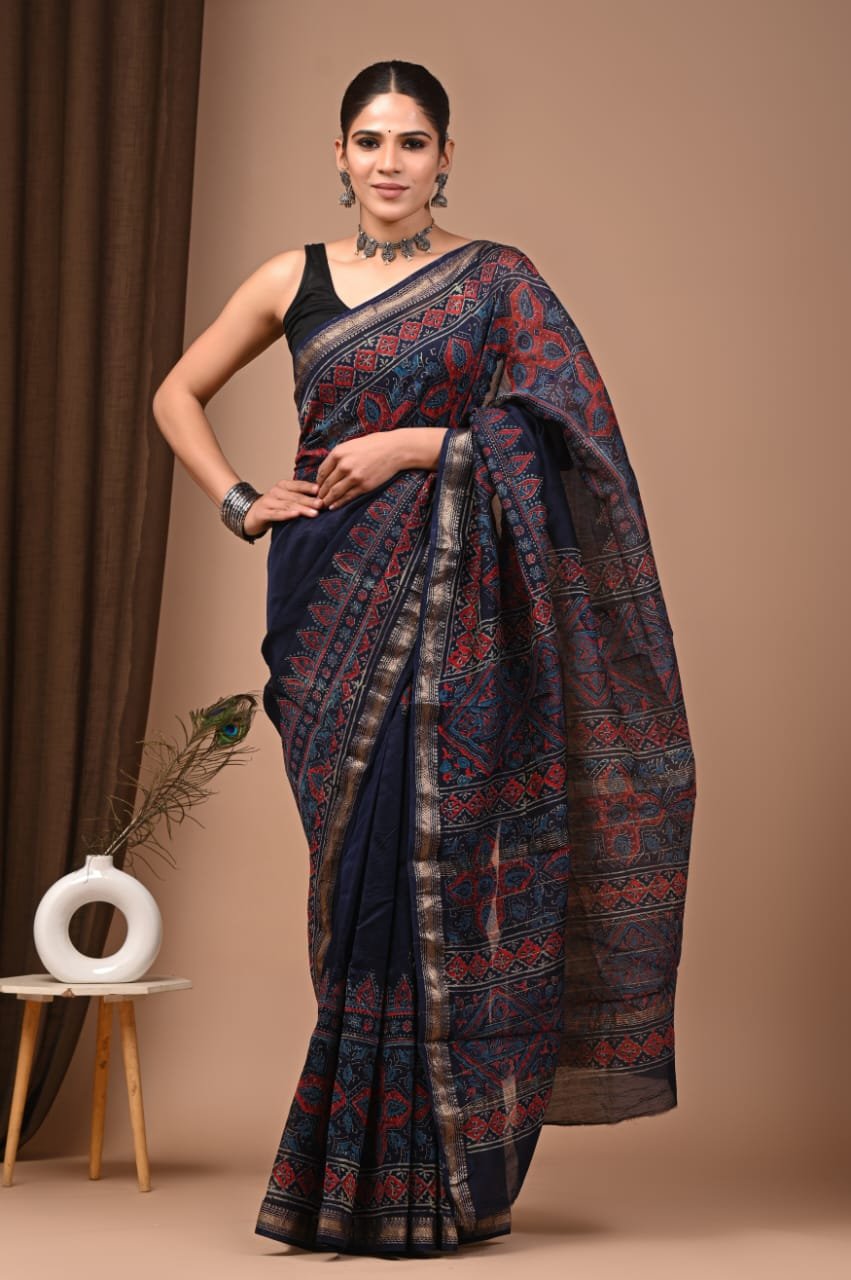 Maheshwari Hand Block Printed Saree