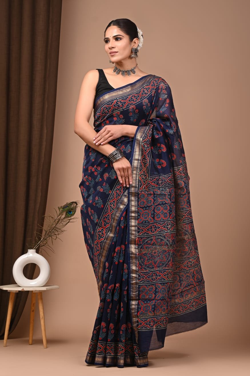 Maheshwari Hand Block Printed Saree