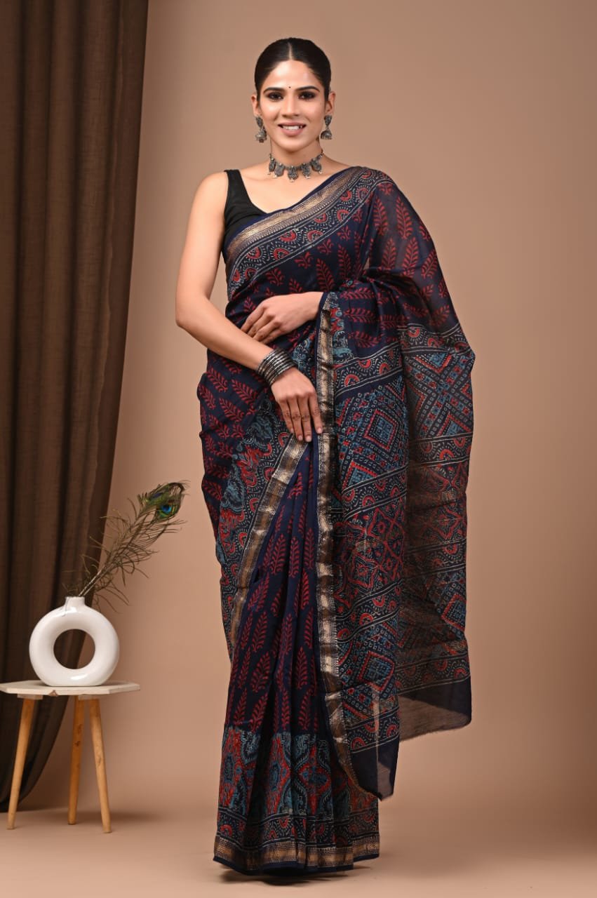 Maheshwari Hand Block Printed Saree