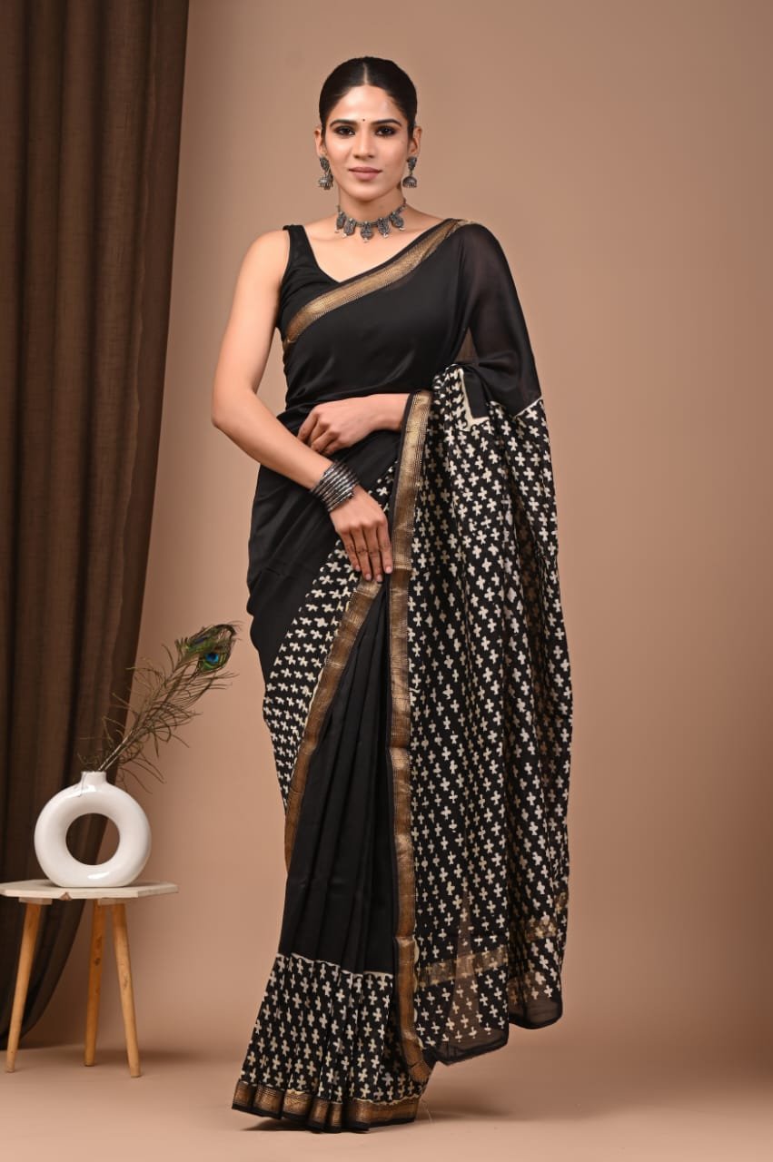 Maheshwari Hand Block Printed Saree
