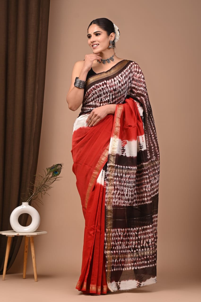 Maheshwari Hand Block Printed Saree