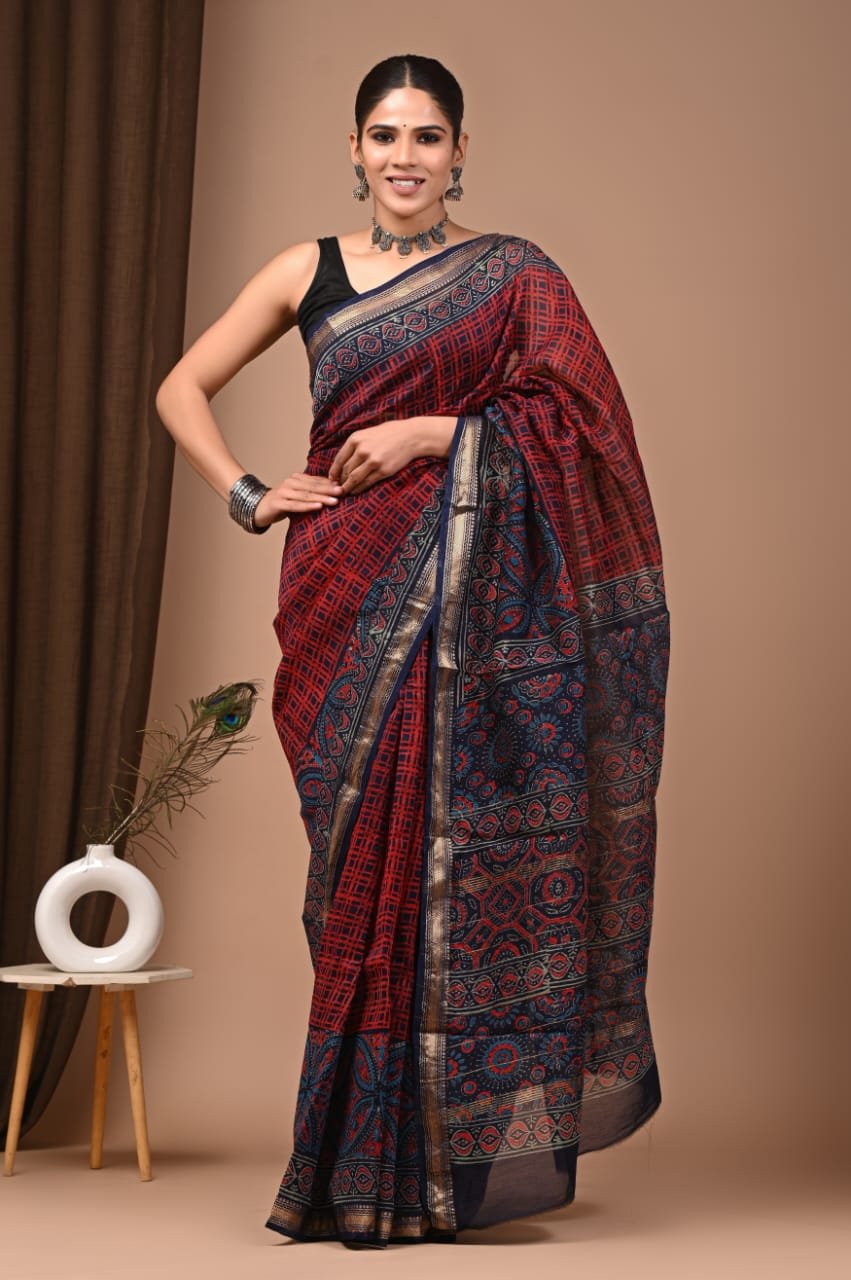 Maheshwari Hand Block Printed Saree