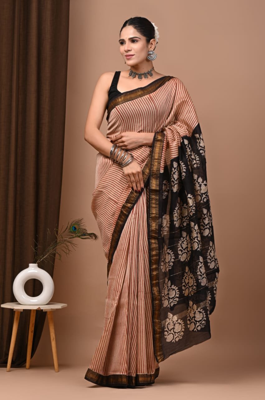 Maheshwari Hand Block Printed Saree