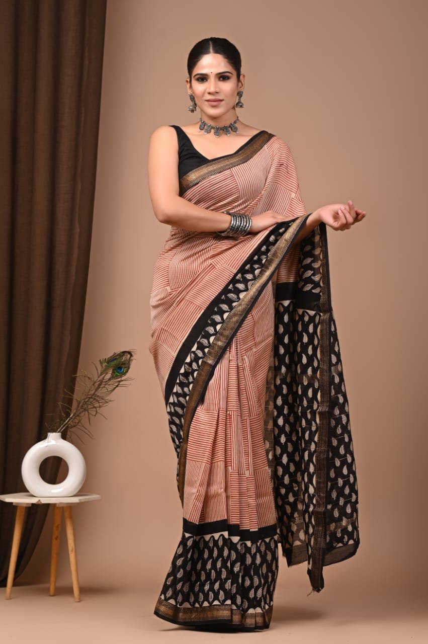 Maheshwari Hand Block Printed Saree