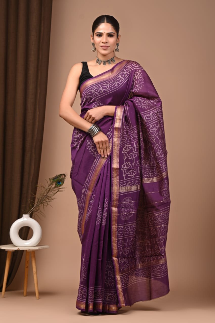 Maheshwari Hand Block Printed Saree