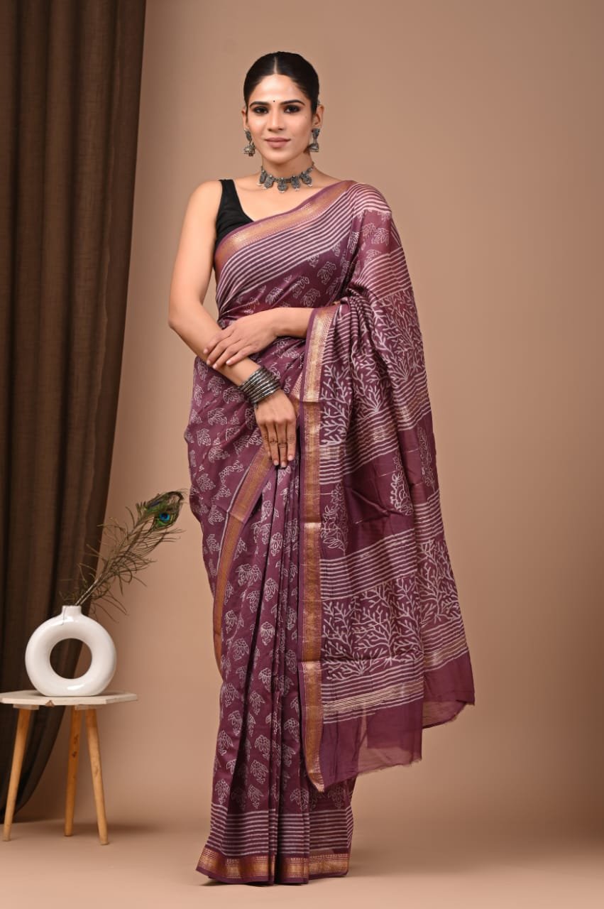 Maheshwari Hand Block Printed Saree