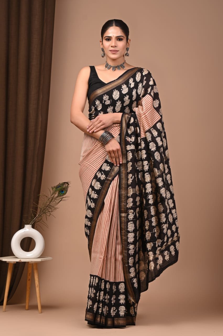 Maheshwari Hand Block Printed Saree